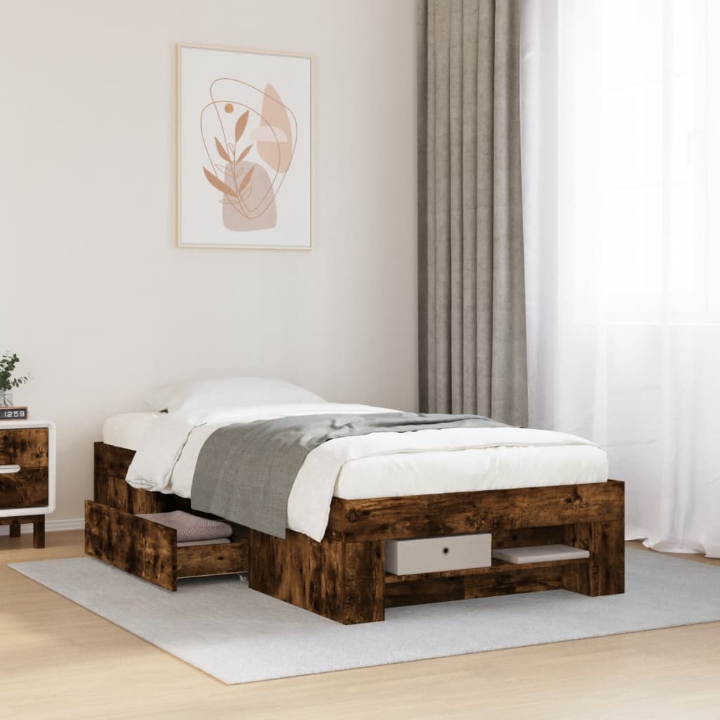 Bedframe zonder matras hout gerookt eikenkleurig 90x200 cm is nu te koop bij PeponiXL, paradijselijk wonen!