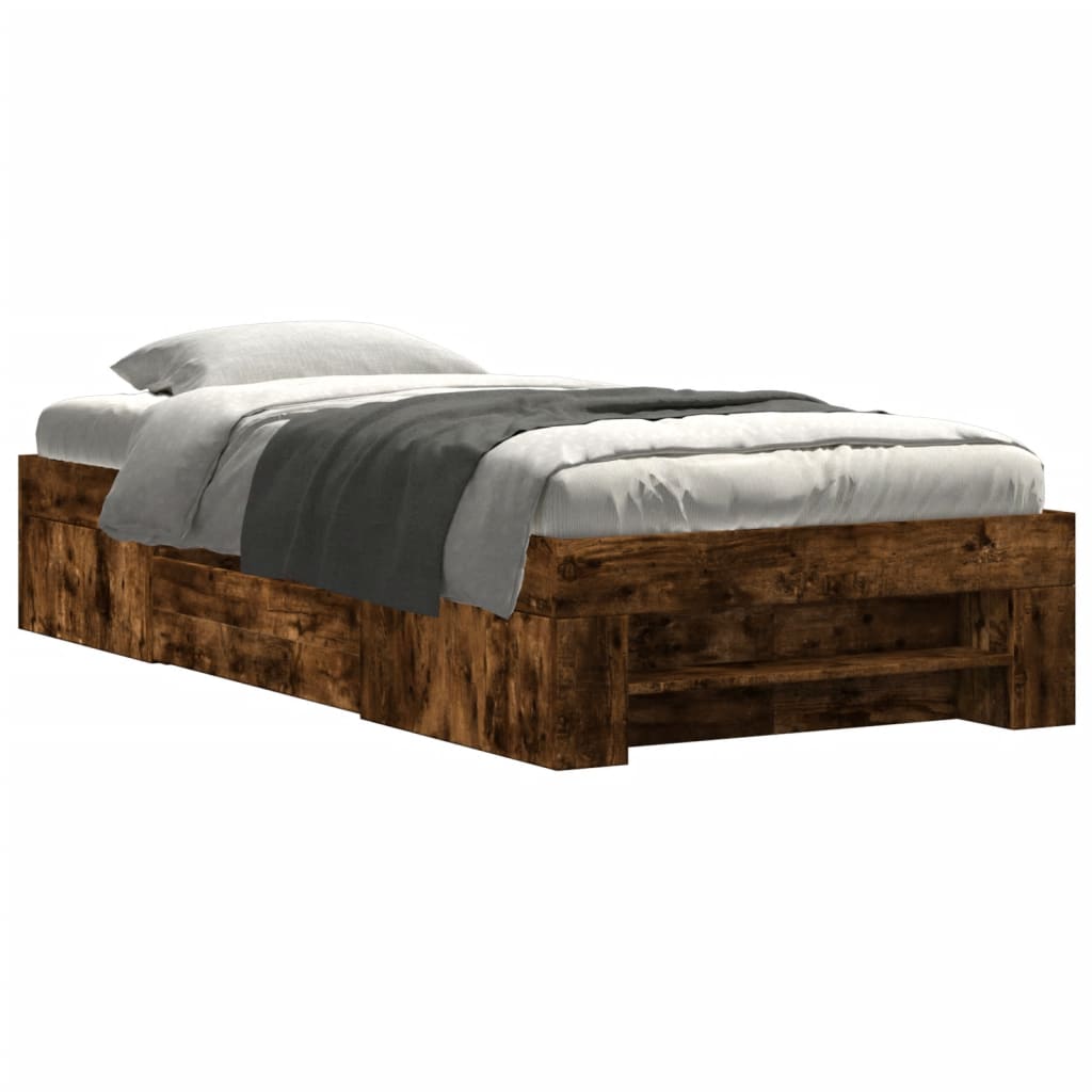 Bedframe zonder matras hout gerookt eikenkleurig 90x200 cm is nu te koop bij PeponiXL, paradijselijk wonen!