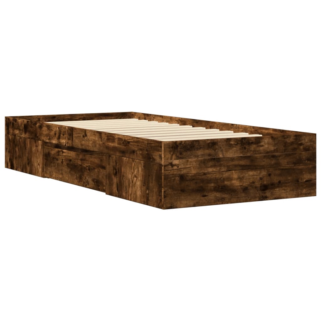 Bedframe zonder matras hout gerookt eikenkleurig 90x200 cm is nu te koop bij PeponiXL, paradijselijk wonen!
