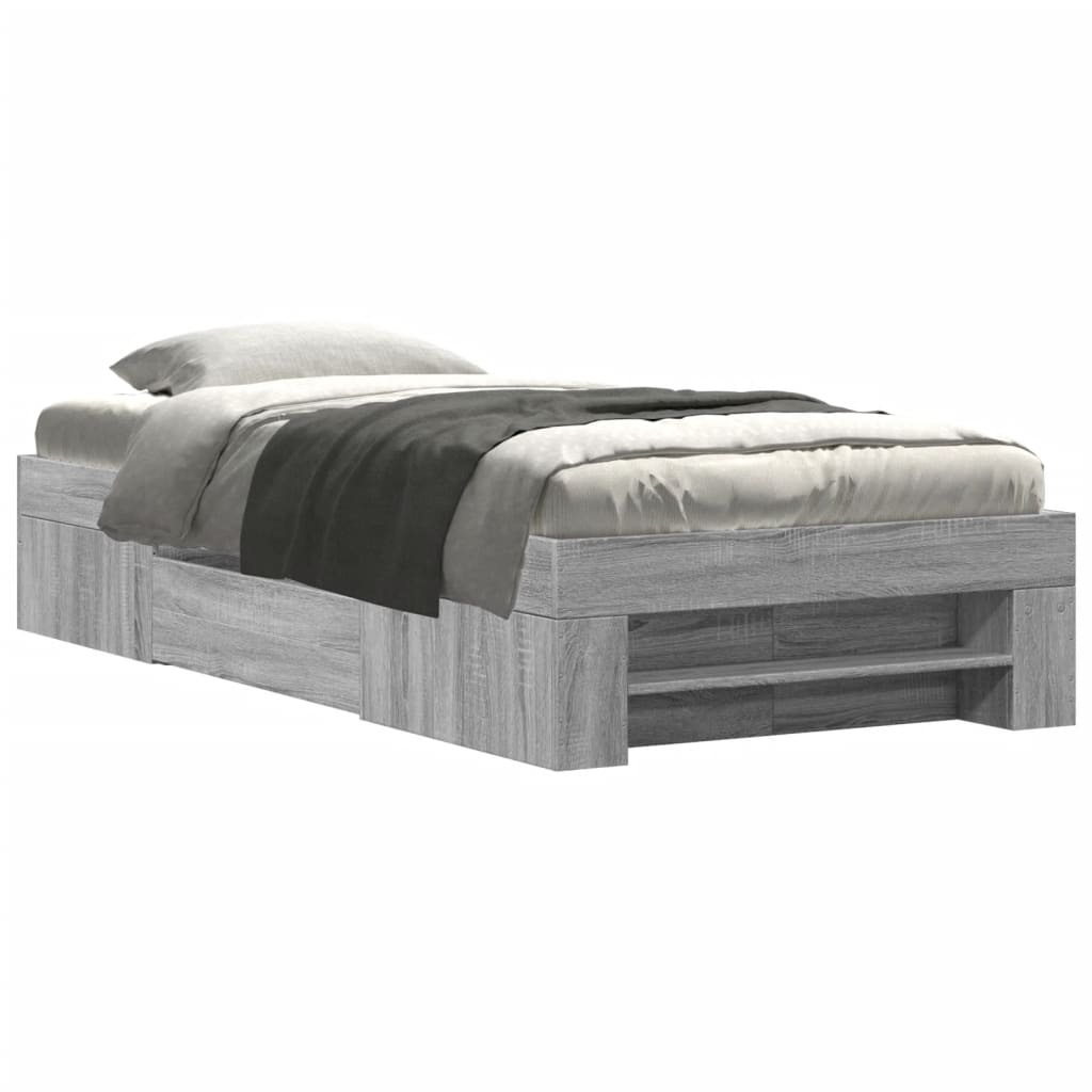 Bedframe bewerkt hout grijs sonoma eikenkleurig 90x200 cm is nu te koop bij PeponiXL, paradijselijk wonen!