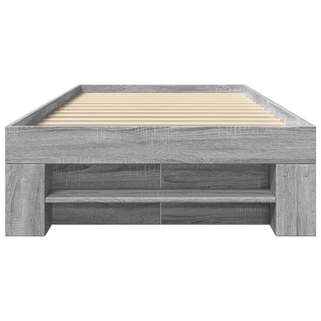 Bedframe bewerkt hout grijs sonoma eikenkleurig 90x200 cm is nu te koop bij PeponiXL, paradijselijk wonen!