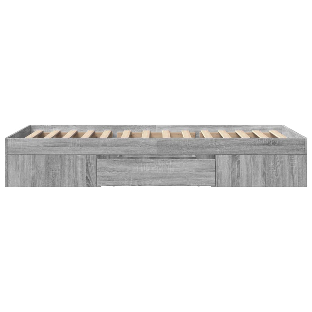 Bedframe bewerkt hout grijs sonoma eikenkleurig 90x200 cm is nu te koop bij PeponiXL, paradijselijk wonen!