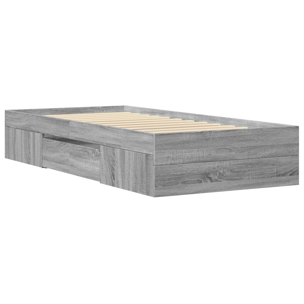 Bedframe bewerkt hout grijs sonoma eikenkleurig 90x200 cm is nu te koop bij PeponiXL, paradijselijk wonen!
