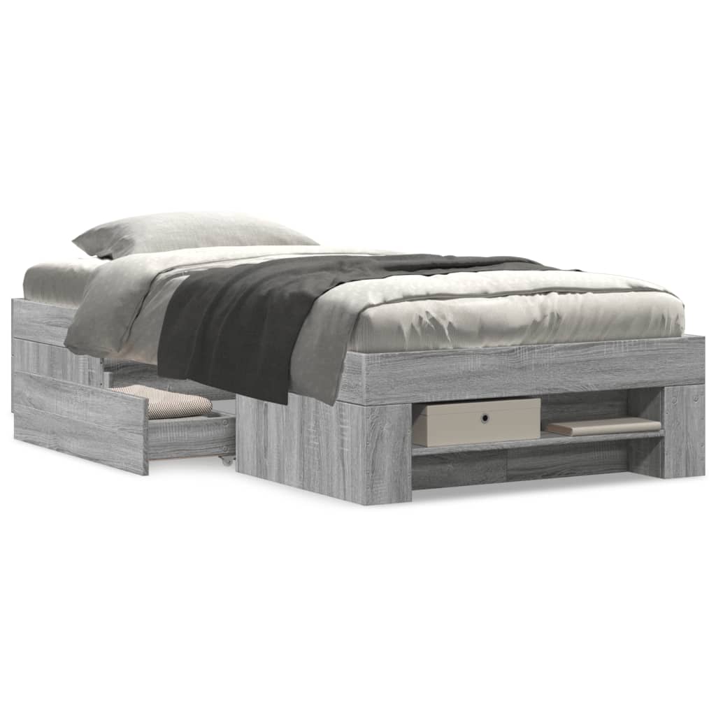 Bedframe bewerkt hout grijs sonoma eikenkleurig 90x200 cm is nu te koop bij PeponiXL, paradijselijk wonen!
