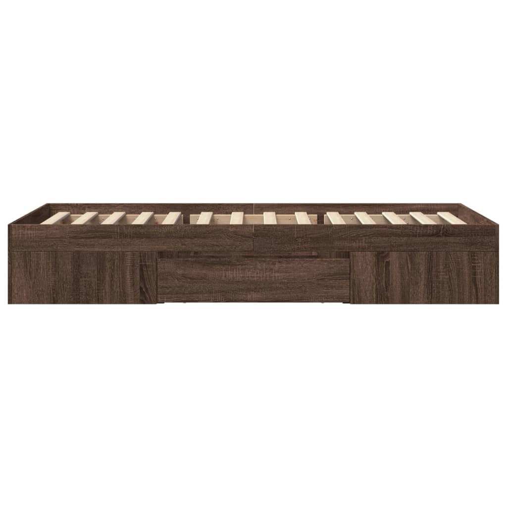 Bedframe zonder matras bewerkt hout bruin eikenkleur 90x200 cm is nu te koop bij PeponiXL, paradijselijk wonen!