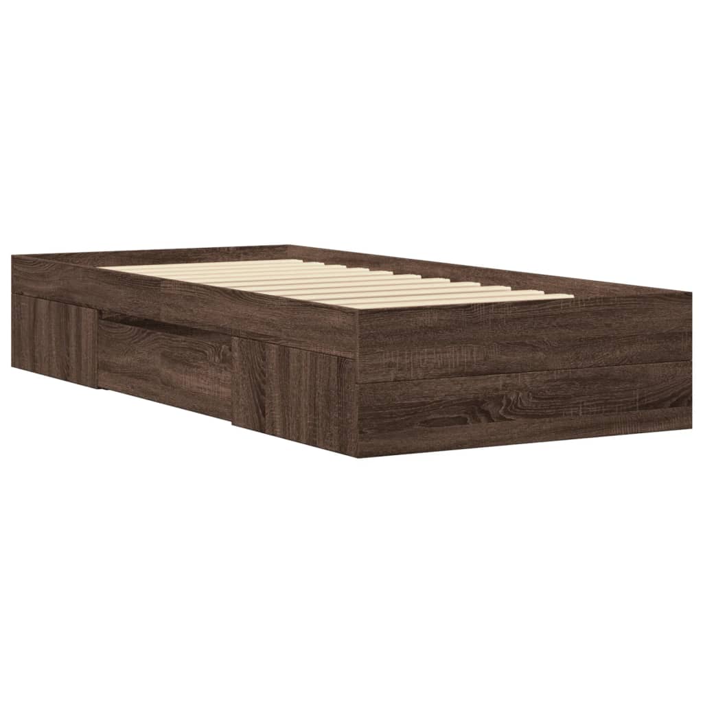 Bedframe zonder matras bewerkt hout bruin eikenkleur 90x200 cm is nu te koop bij PeponiXL, paradijselijk wonen!