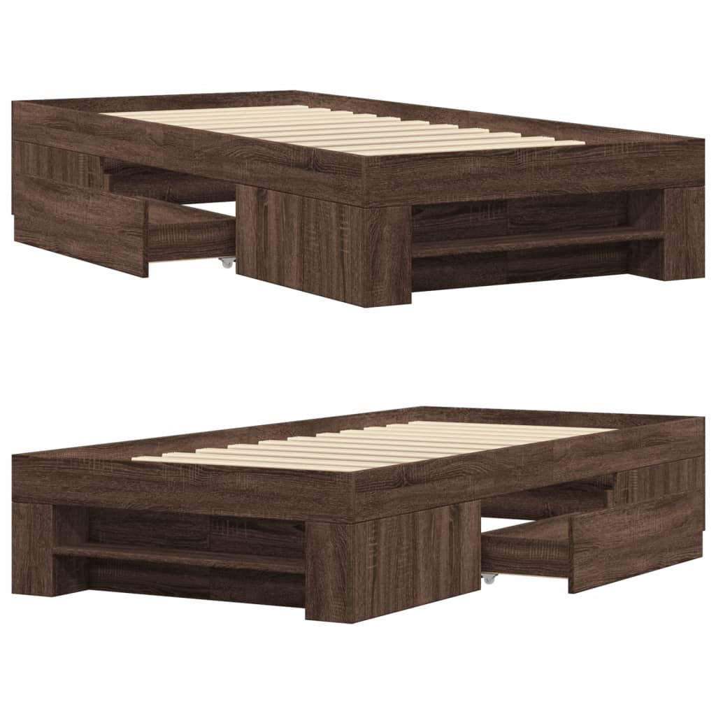 Bedframe zonder matras bewerkt hout bruin eikenkleur 90x200 cm is nu te koop bij PeponiXL, paradijselijk wonen!