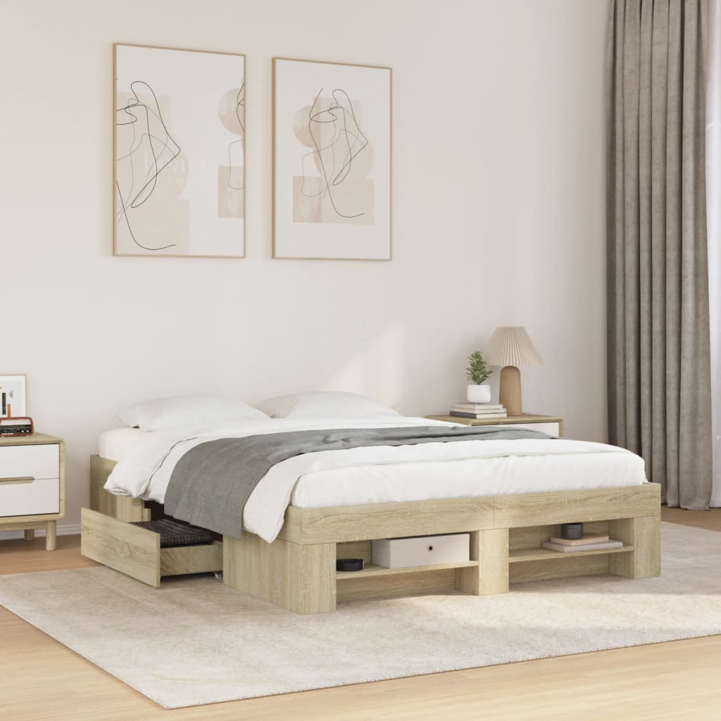 Bedframe zonder matras hout sonoma eikenkleurig 140x190 cm is nu te koop bij PeponiXL, paradijselijk wonen!