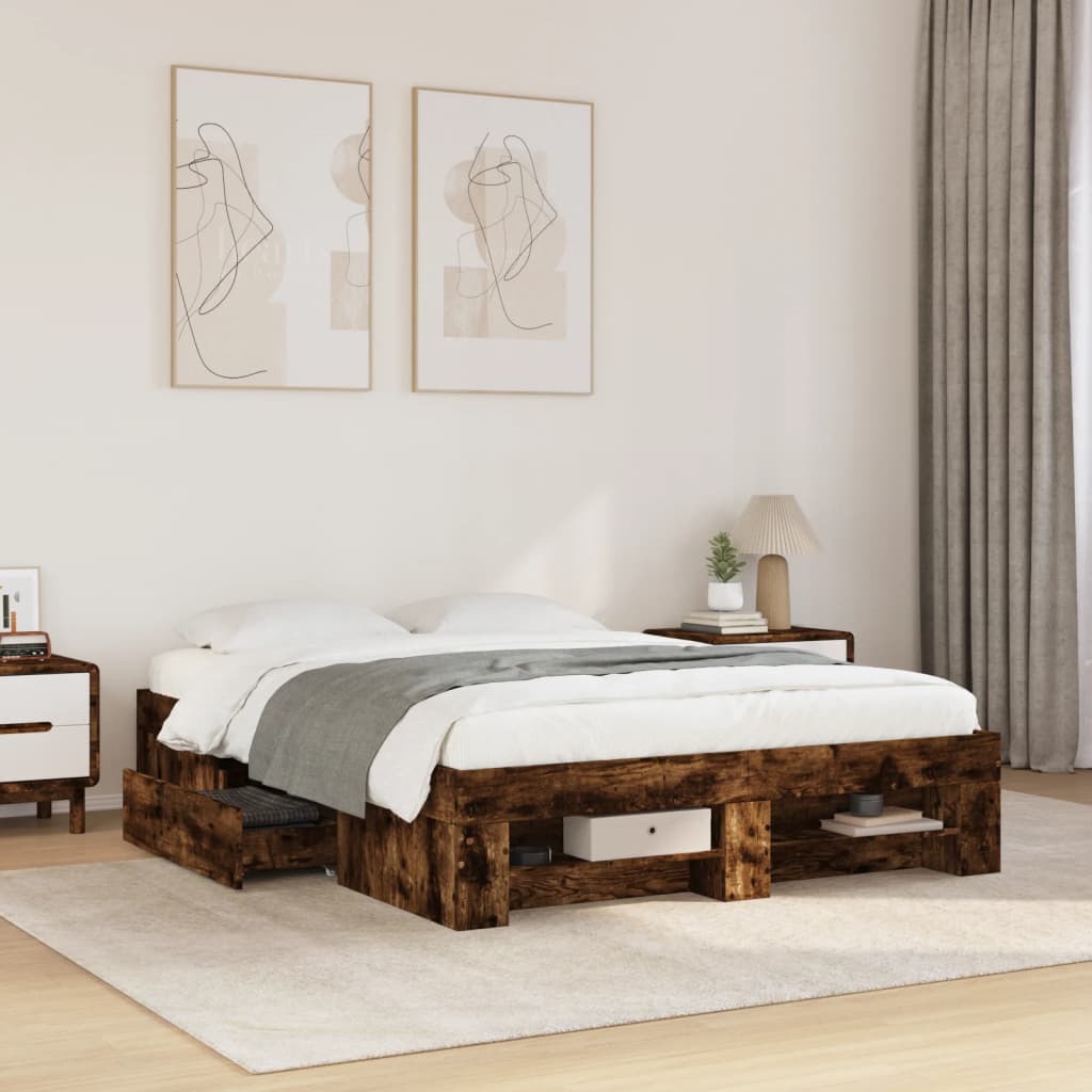 Bedframe zonder matras hout gerookt eikenkleurig 140x190 cm is nu te koop bij PeponiXL, paradijselijk wonen!
