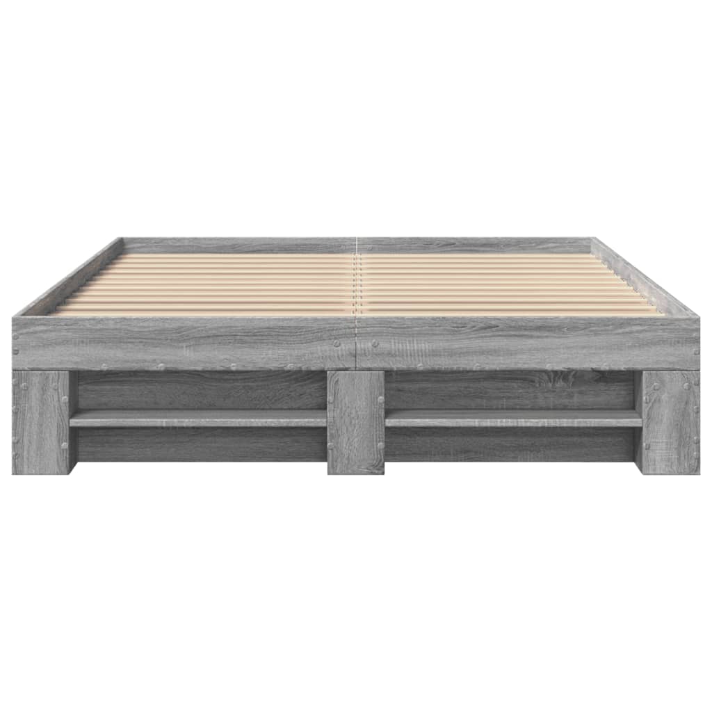 Bedframe bewerkt hout grijs sonoma eikenkleurig 140x190 cm is nu te koop bij PeponiXL, paradijselijk wonen!