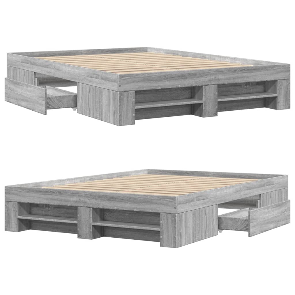 Bedframe bewerkt hout grijs sonoma eikenkleurig 140x190 cm is nu te koop bij PeponiXL, paradijselijk wonen!
