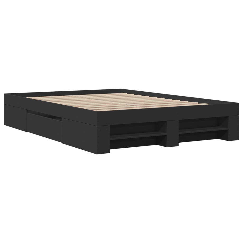 Bedframe bewerkt hout zwart 135x190 cm is nu te koop bij PeponiXL, paradijselijk wonen!