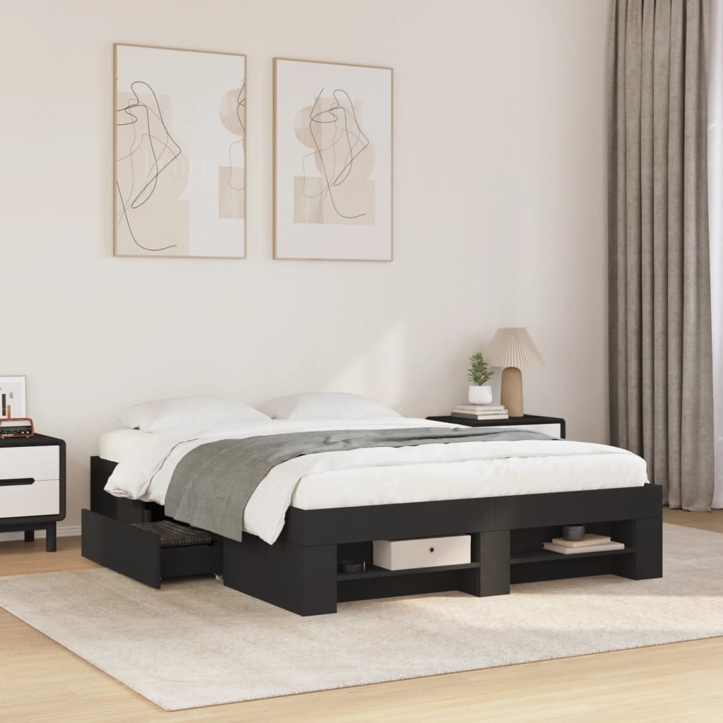 Bedframe bewerkt hout zwart 135x190 cm is nu te koop bij PeponiXL, paradijselijk wonen!