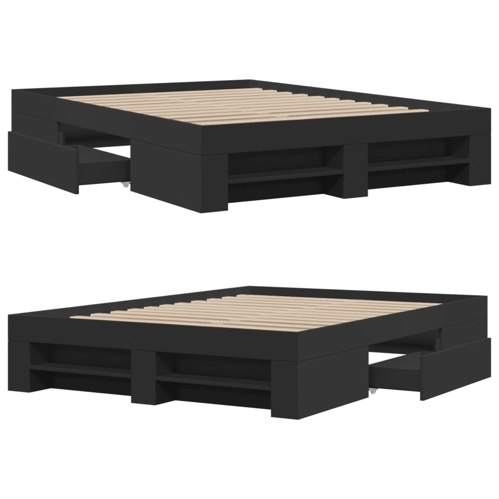 Bedframe bewerkt hout zwart 135x190 cm is nu te koop bij PeponiXL, paradijselijk wonen!