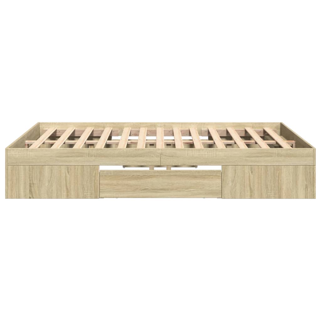 Bedframe bewerkt hout sonoma eikenkleurig 135x190 cm is nu te koop bij PeponiXL, paradijselijk wonen!