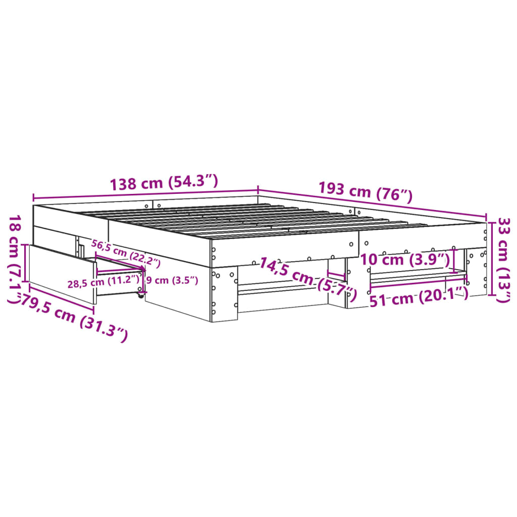 Bedframe bewerkt hout betongrijs 135x190 cm is nu te koop bij PeponiXL, paradijselijk wonen!