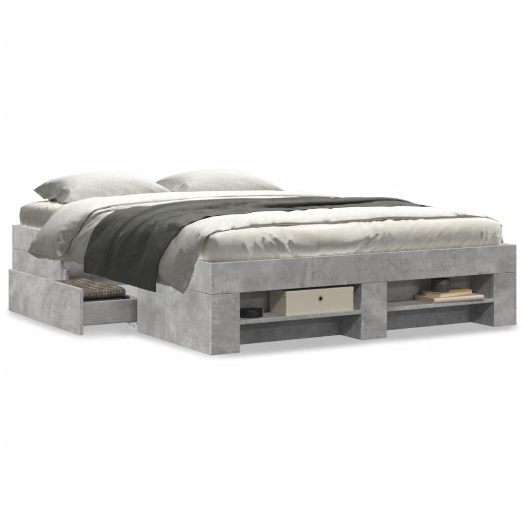 Bedframe bewerkt hout betongrijs 135x190 cm is nu te koop bij PeponiXL, paradijselijk wonen!