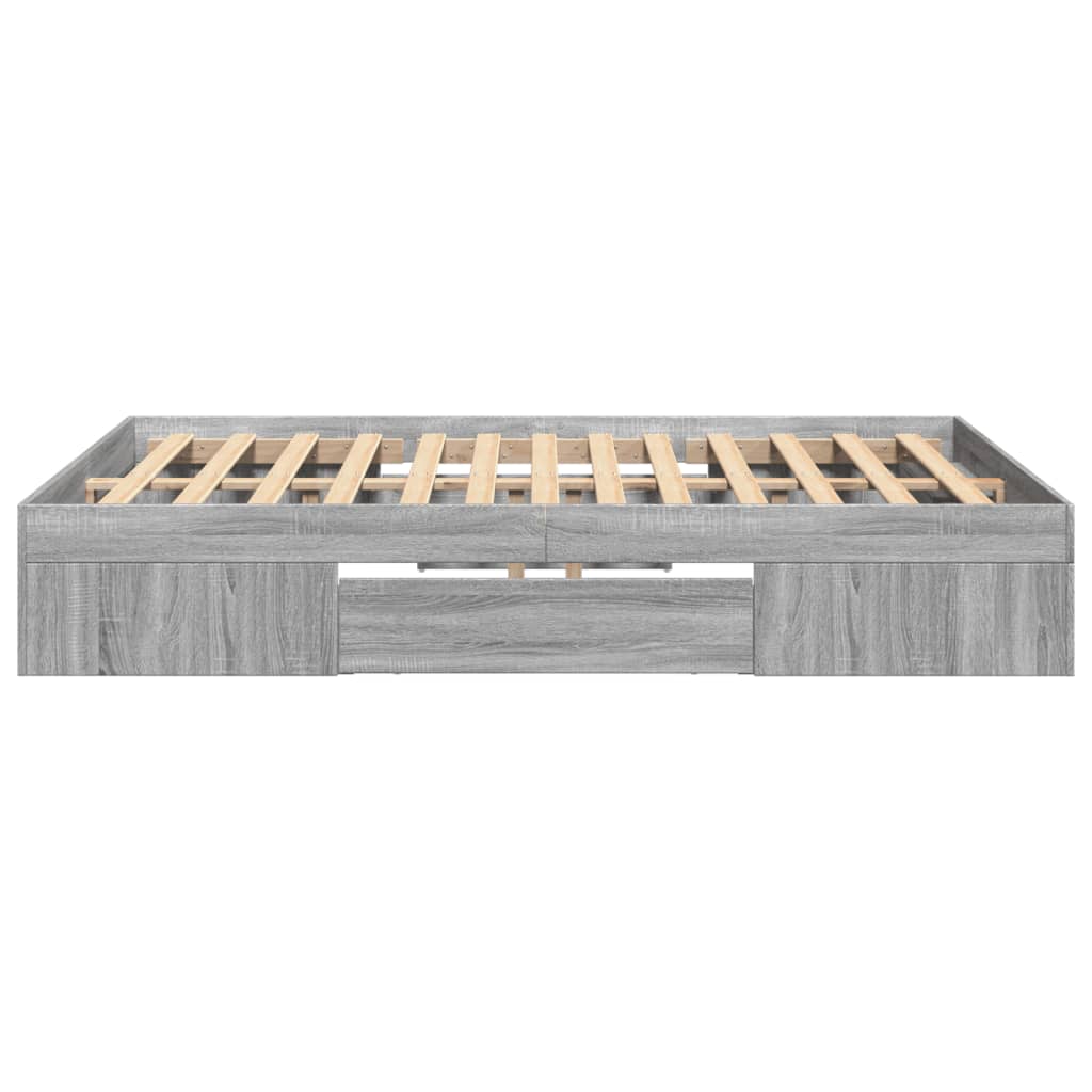 Bedframe bewerkt hout grijs sonoma eikenkleurig 135x190 cm is nu te koop bij PeponiXL, paradijselijk wonen!