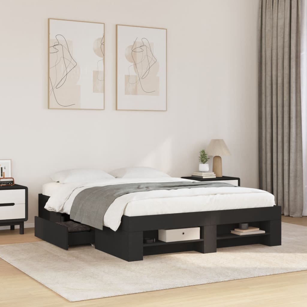 Bedframe bewerkt hout zwart 120x190 cm is nu te koop bij PeponiXL, paradijselijk wonen!