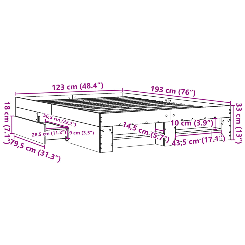 Bedframe zonder matras hout sonoma eikenkleurig 120x190 cm is nu te koop bij PeponiXL, paradijselijk wonen!