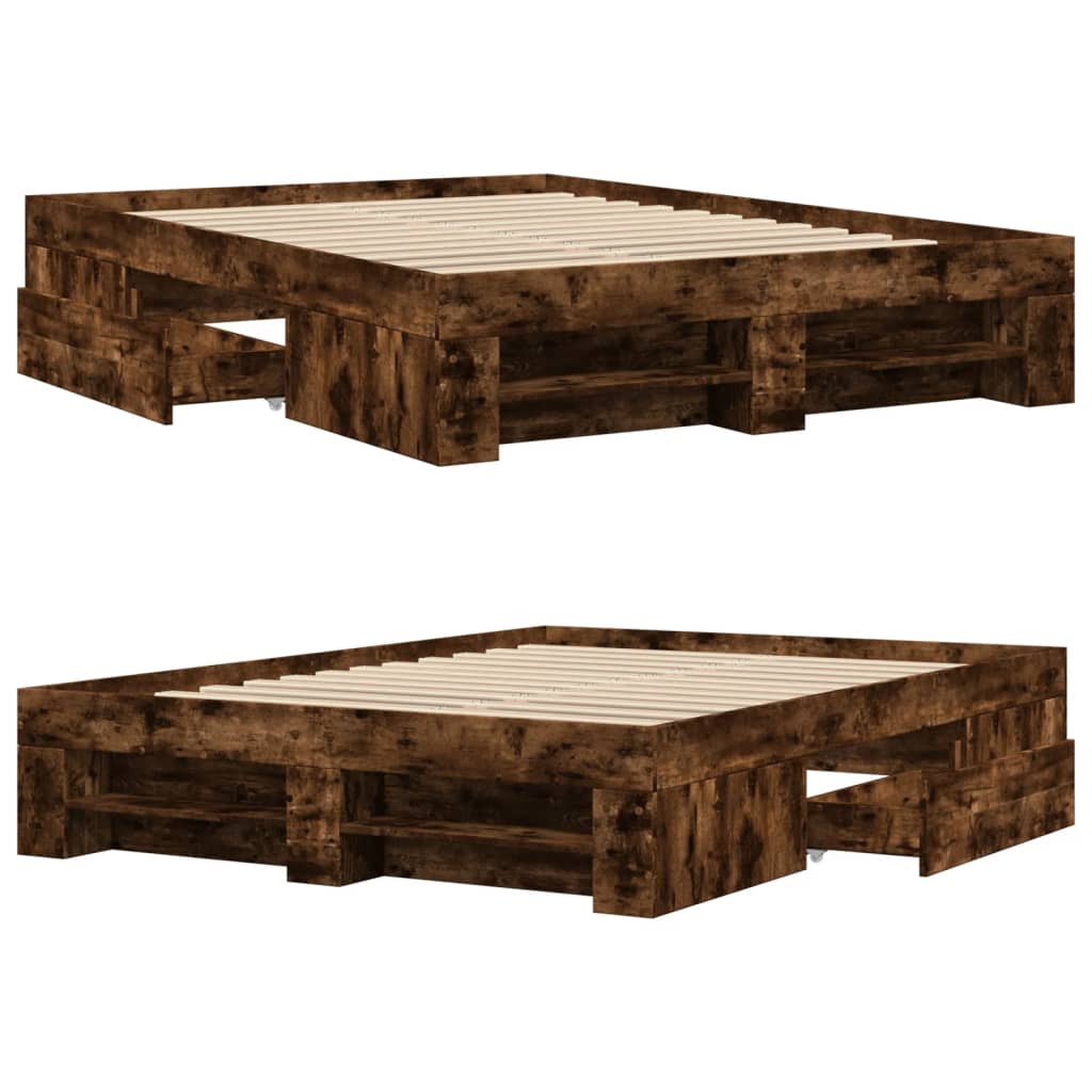 Bedframe zonder matras hout gerookt eikenkleurig 120x190 cm is nu te koop bij PeponiXL, paradijselijk wonen!