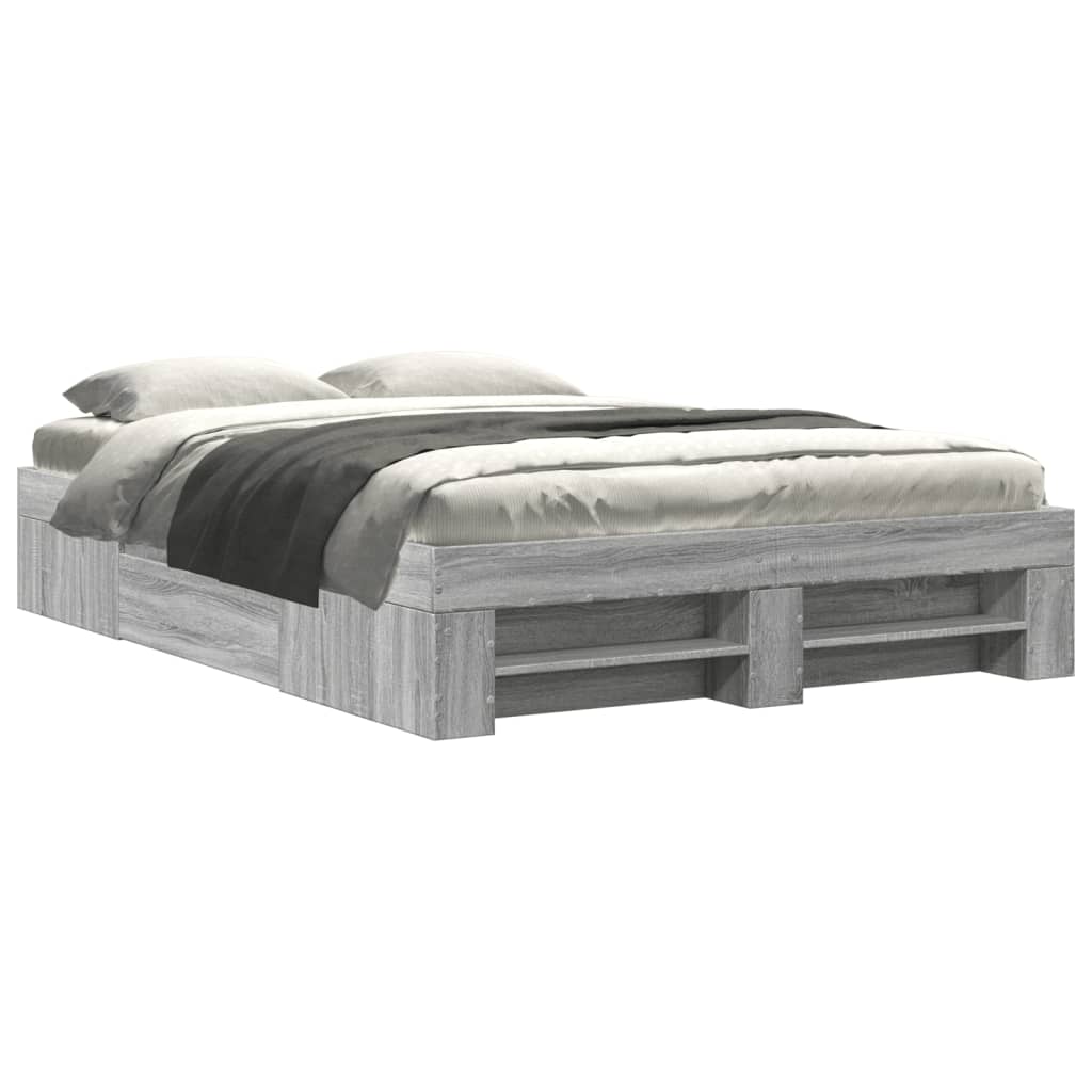 Bedframe bewerkt hout grijs sonoma eikenkleurig 120x190 cm is nu te koop bij PeponiXL, paradijselijk wonen!