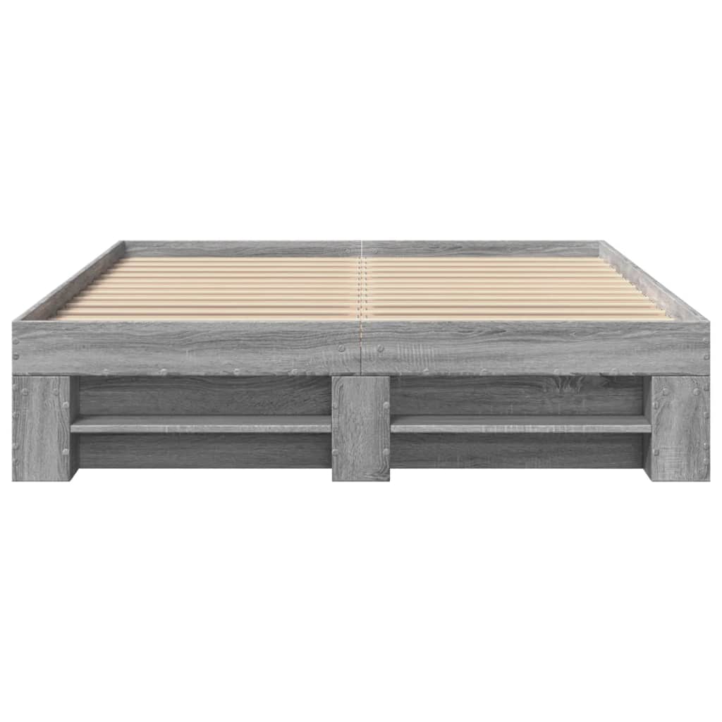 Bedframe bewerkt hout grijs sonoma eikenkleurig 120x190 cm is nu te koop bij PeponiXL, paradijselijk wonen!
