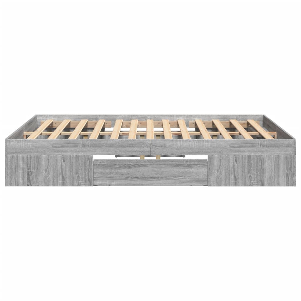 Bedframe bewerkt hout grijs sonoma eikenkleurig 120x190 cm is nu te koop bij PeponiXL, paradijselijk wonen!