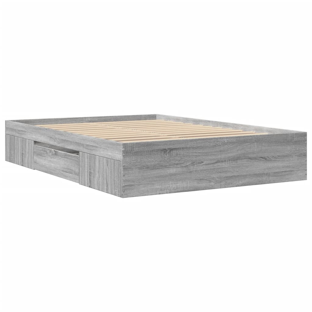 Bedframe bewerkt hout grijs sonoma eikenkleurig 120x190 cm is nu te koop bij PeponiXL, paradijselijk wonen!