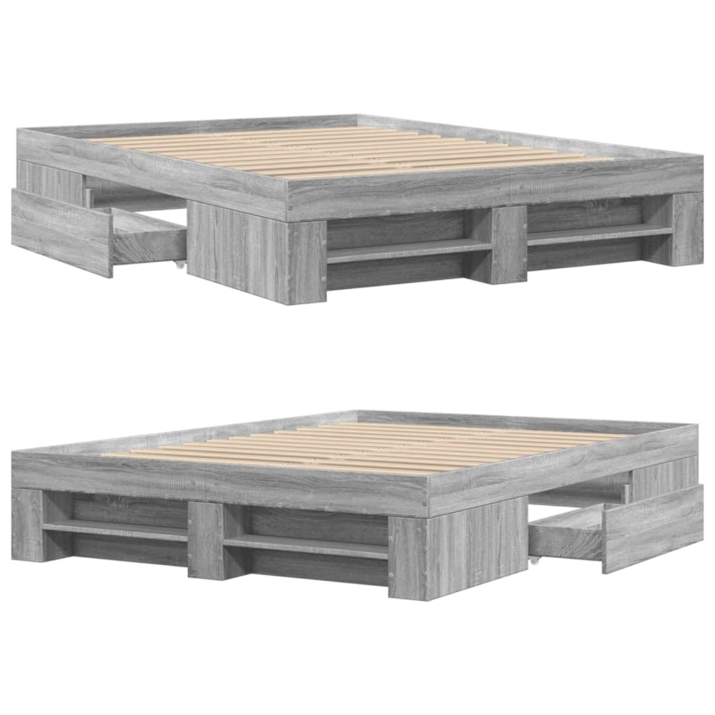 Bedframe bewerkt hout grijs sonoma eikenkleurig 120x190 cm is nu te koop bij PeponiXL, paradijselijk wonen!