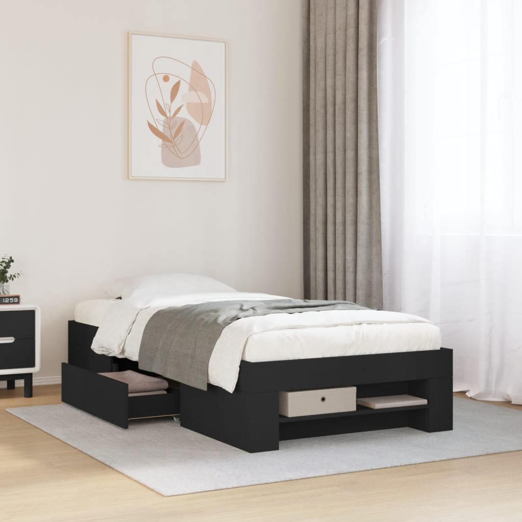 Bedframe bewerkt hout zwart 90x190 cm is nu te koop bij PeponiXL, paradijselijk wonen!