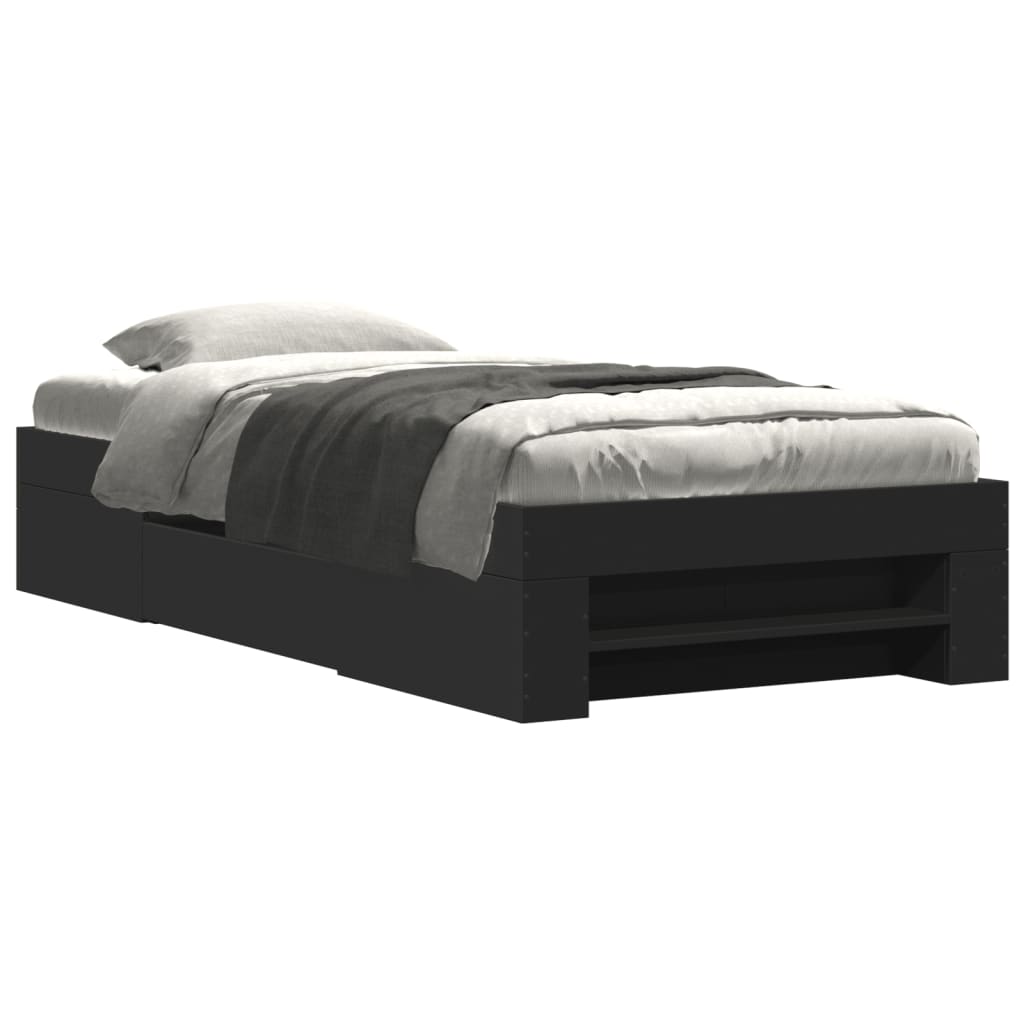 Bedframe bewerkt hout zwart 90x190 cm is nu te koop bij PeponiXL, paradijselijk wonen!