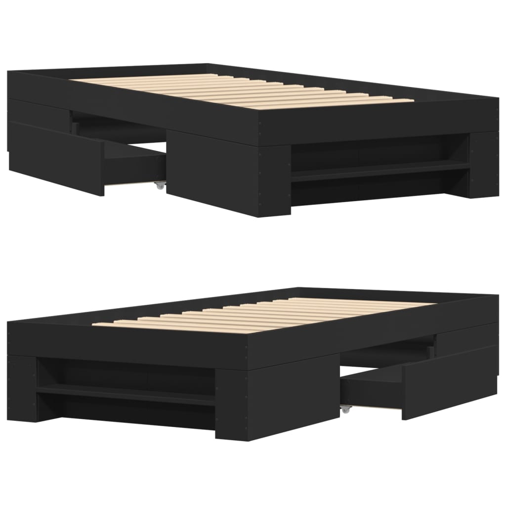 Bedframe bewerkt hout zwart 90x190 cm is nu te koop bij PeponiXL, paradijselijk wonen!