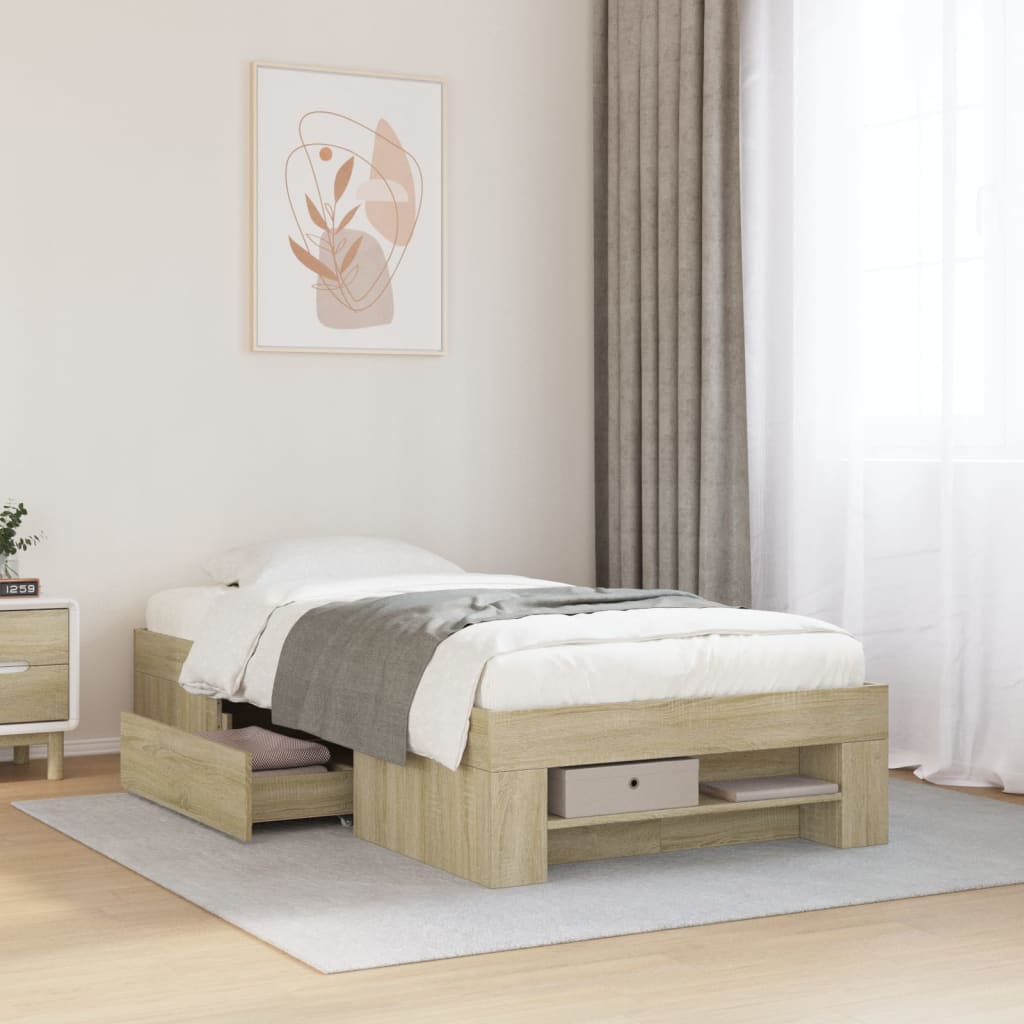Bedframe zonder matras hout sonoma eikenkleurig 90x190 cm is nu te koop bij PeponiXL, paradijselijk wonen!
