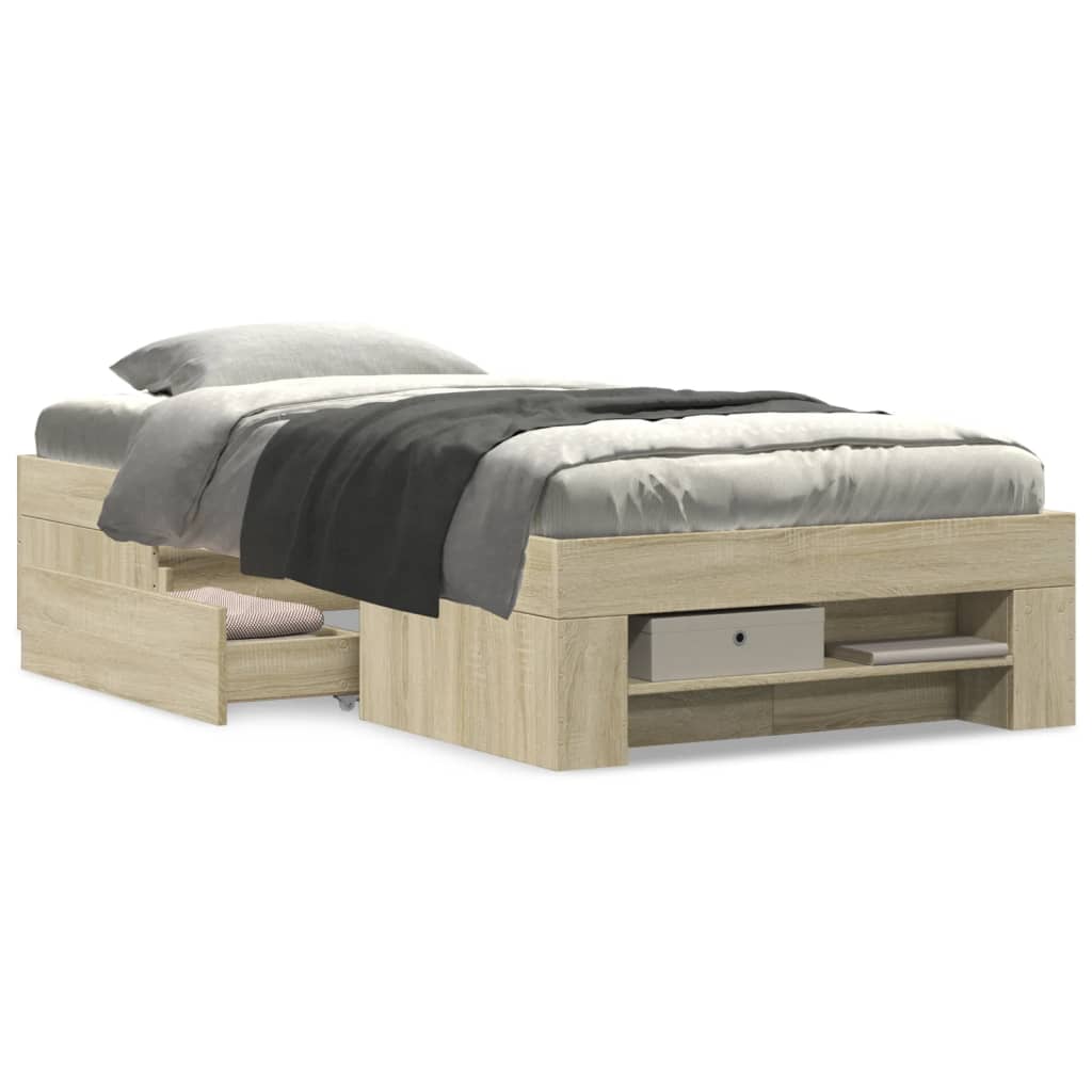 Bedframe zonder matras hout sonoma eikenkleurig 90x190 cm is nu te koop bij PeponiXL, paradijselijk wonen!