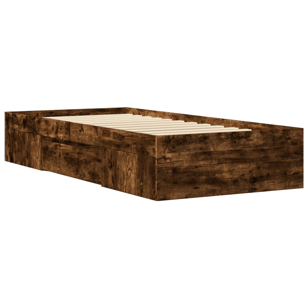 Bedframe zonder matras hout gerookt eikenkleurig 90x190 cm is nu te koop bij PeponiXL, paradijselijk wonen!