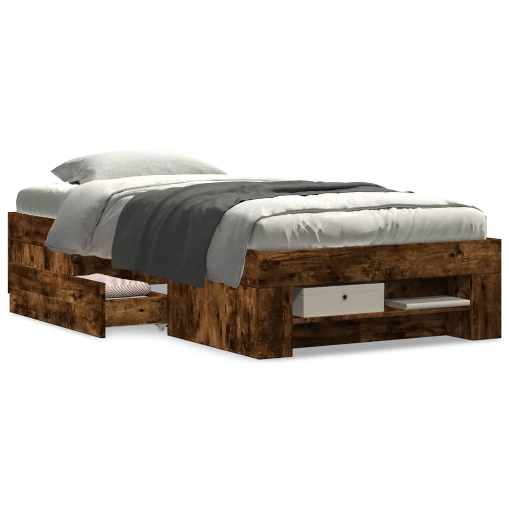 Bedframe zonder matras hout gerookt eikenkleurig 90x190 cm is nu te koop bij PeponiXL, paradijselijk wonen!