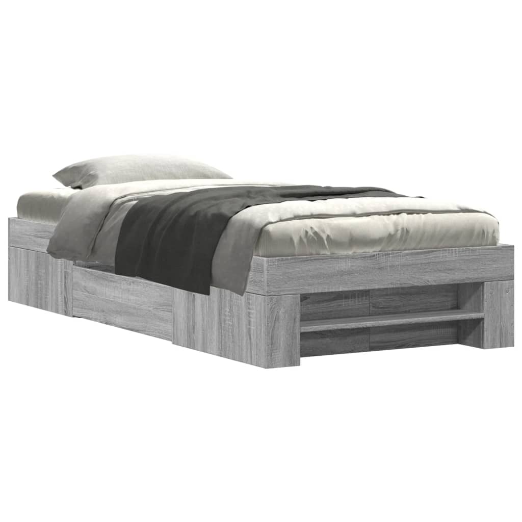 Bedframe bewerkt hout grijs sonoma eikenkleurig 90x190 cm is nu te koop bij PeponiXL, paradijselijk wonen!