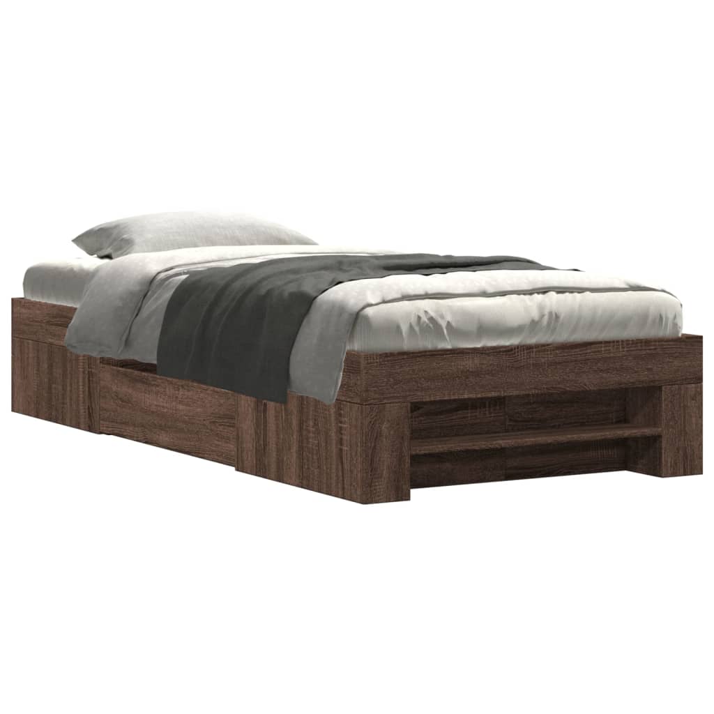 Bedframe zonder matras bewerkt hout bruin eikenkleur 90x190 cm is nu te koop bij PeponiXL, paradijselijk wonen!