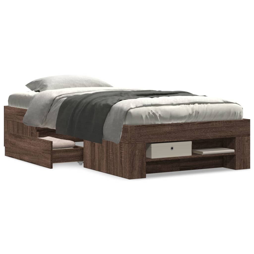 Bedframe zonder matras bewerkt hout bruin eikenkleur 90x190 cm is nu te koop bij PeponiXL, paradijselijk wonen!