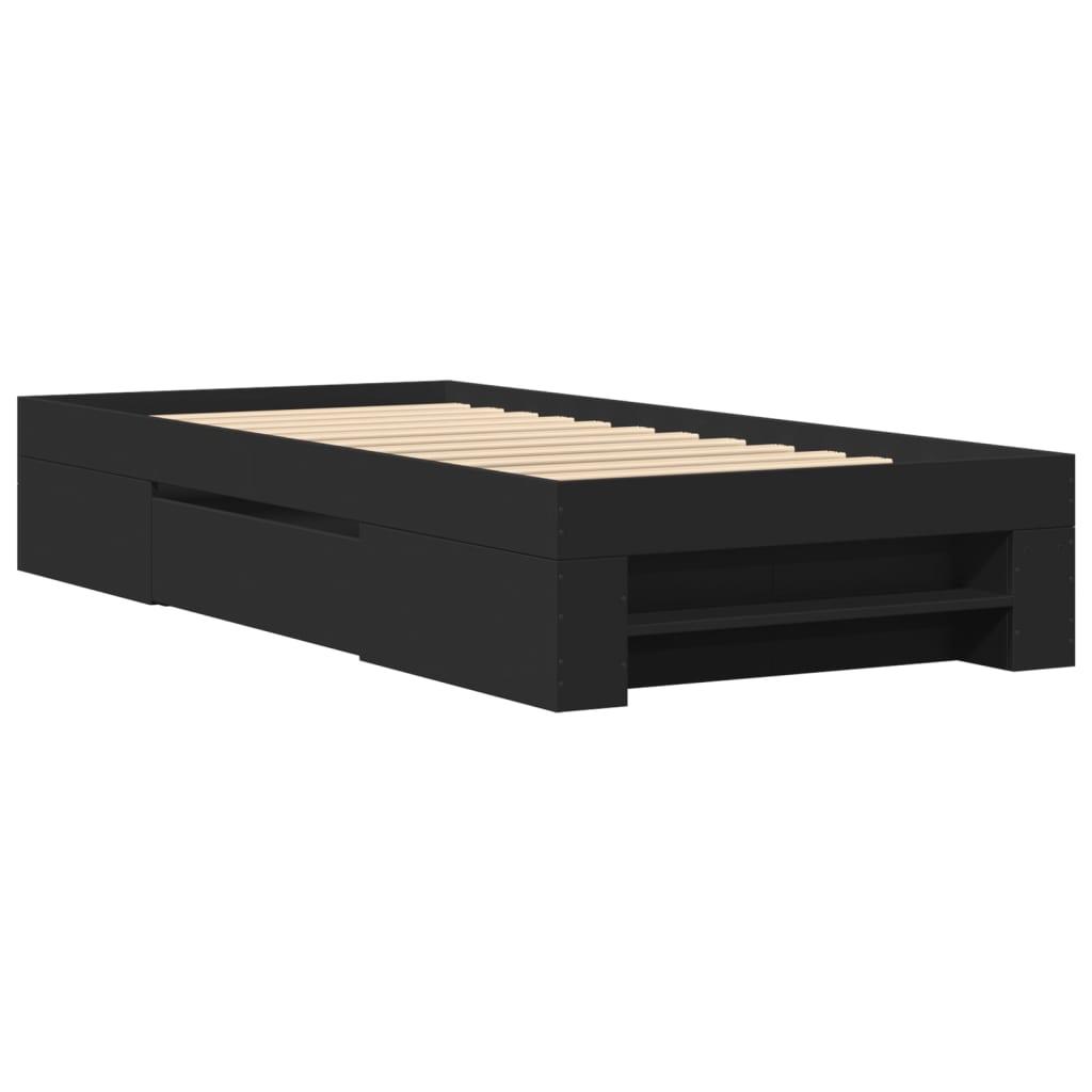Bedframe bewerkt hout zwart 75x190 cm is nu te koop bij PeponiXL, paradijselijk wonen!