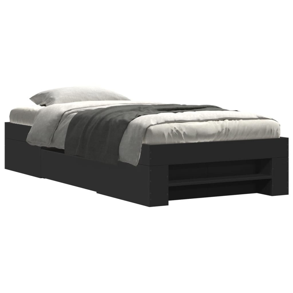 Bedframe bewerkt hout zwart 75x190 cm is nu te koop bij PeponiXL, paradijselijk wonen!