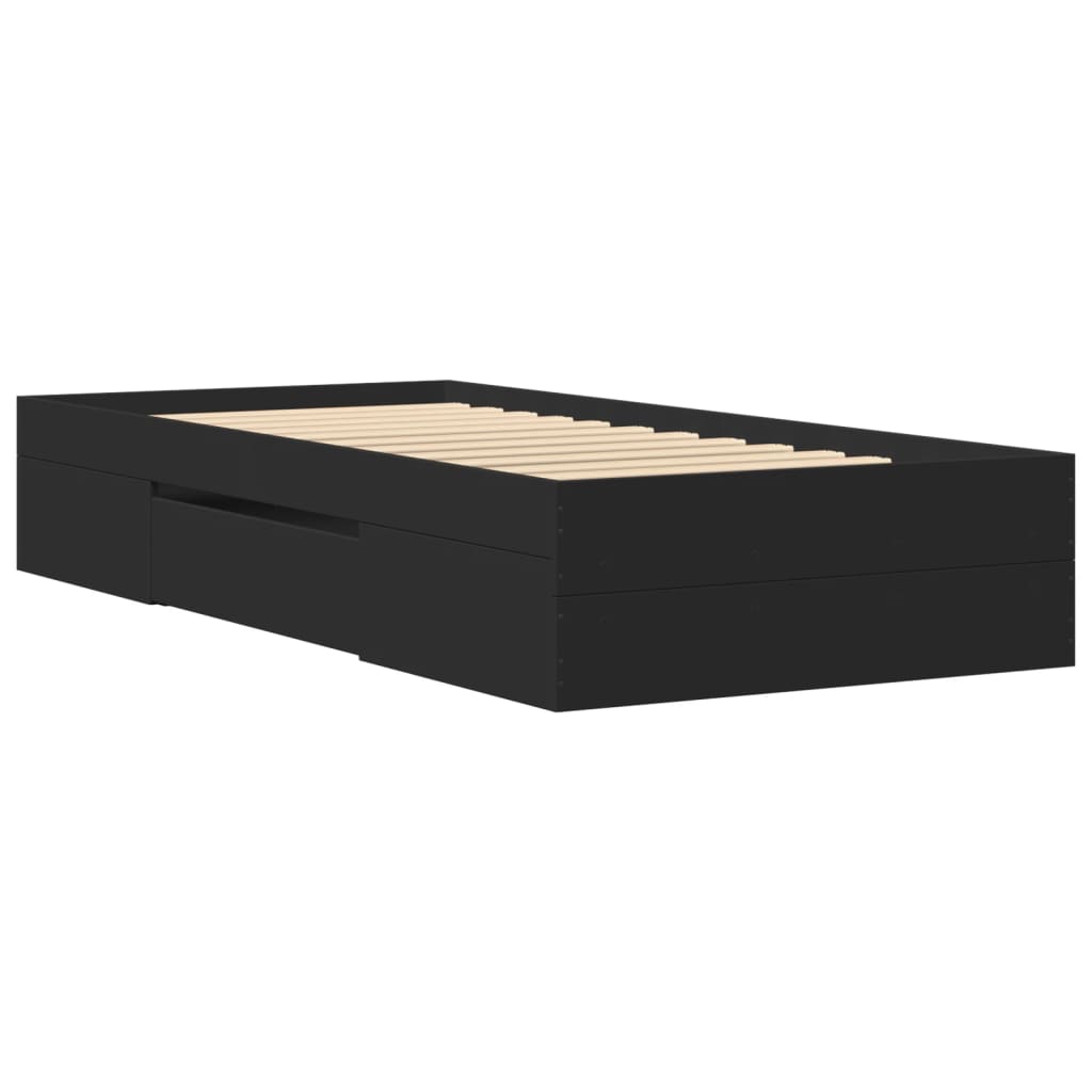Bedframe bewerkt hout zwart 75x190 cm is nu te koop bij PeponiXL, paradijselijk wonen!