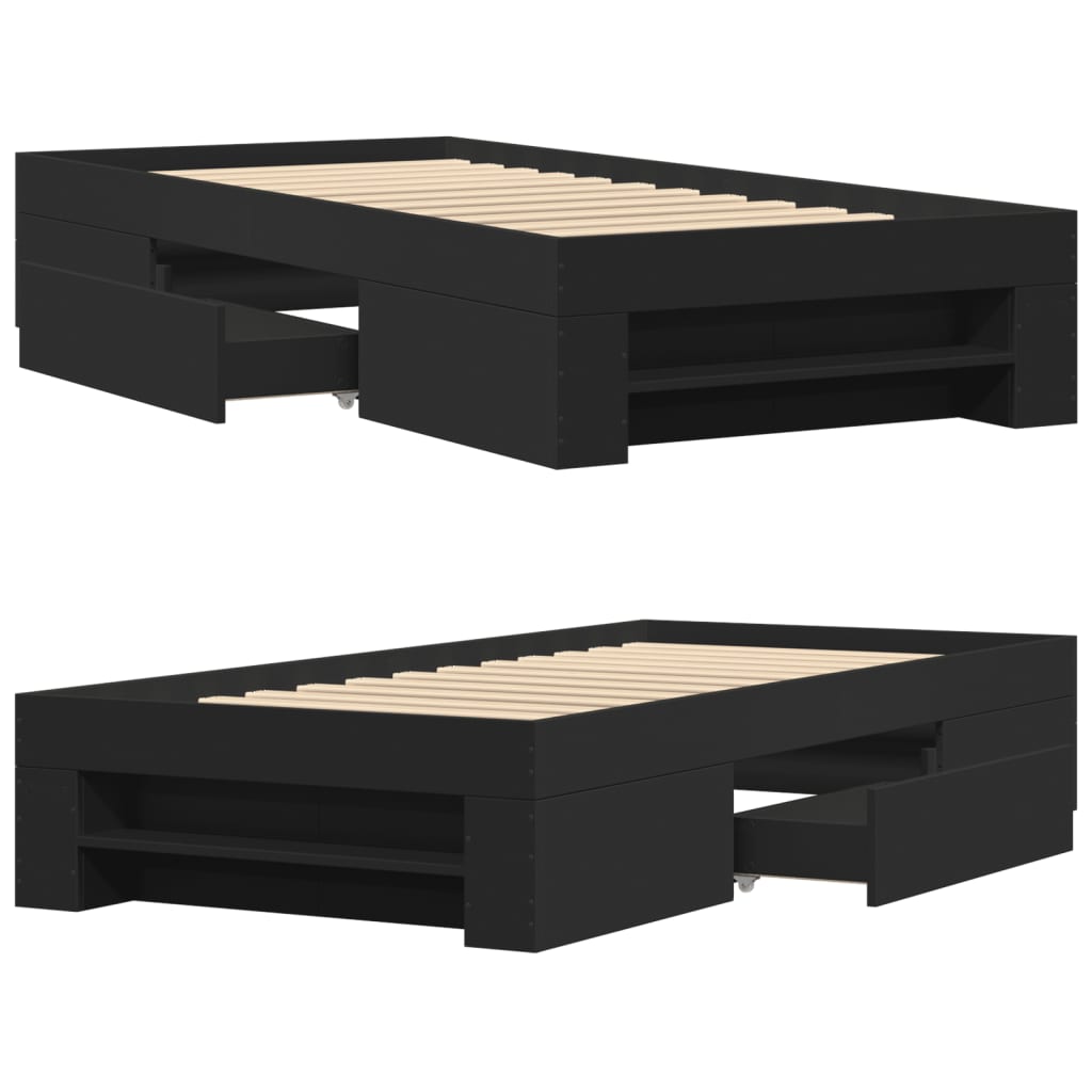Bedframe bewerkt hout zwart 75x190 cm is nu te koop bij PeponiXL, paradijselijk wonen!