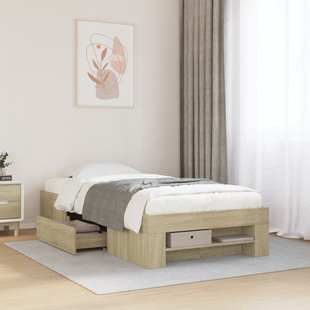 Bedframe zonder matras hout sonoma eikenkleurig 75x190 cm is nu te koop bij PeponiXL, paradijselijk wonen!