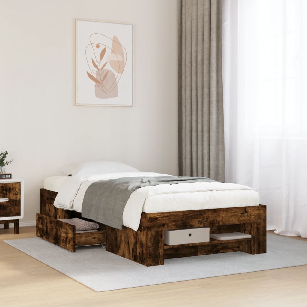 Bedframe zonder matras hout gerookt eikenkleurig 75x190 cm is nu te koop bij PeponiXL, paradijselijk wonen!