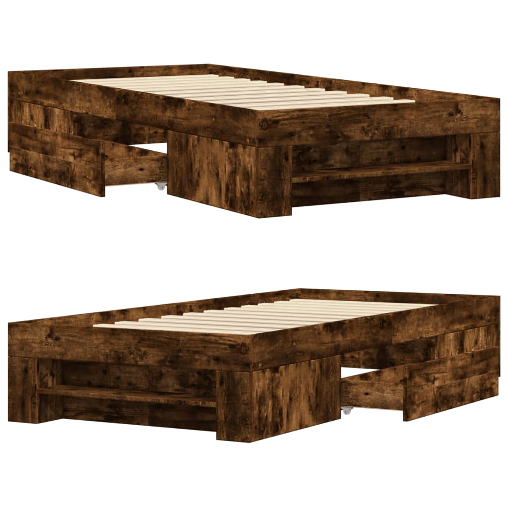 Bedframe zonder matras hout gerookt eikenkleurig 75x190 cm is nu te koop bij PeponiXL, paradijselijk wonen!