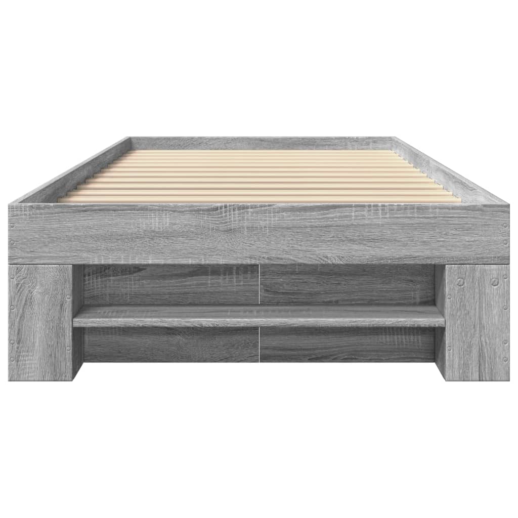 Bedframe bewerkt hout grijs sonoma eikenkleurig 75x190 cm is nu te koop bij PeponiXL, paradijselijk wonen!
