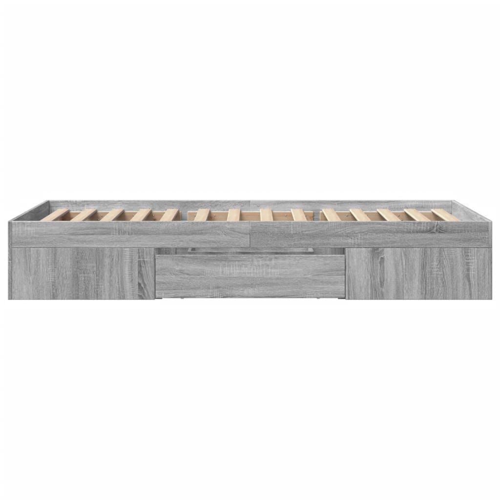 Bedframe bewerkt hout grijs sonoma eikenkleurig 75x190 cm is nu te koop bij PeponiXL, paradijselijk wonen!