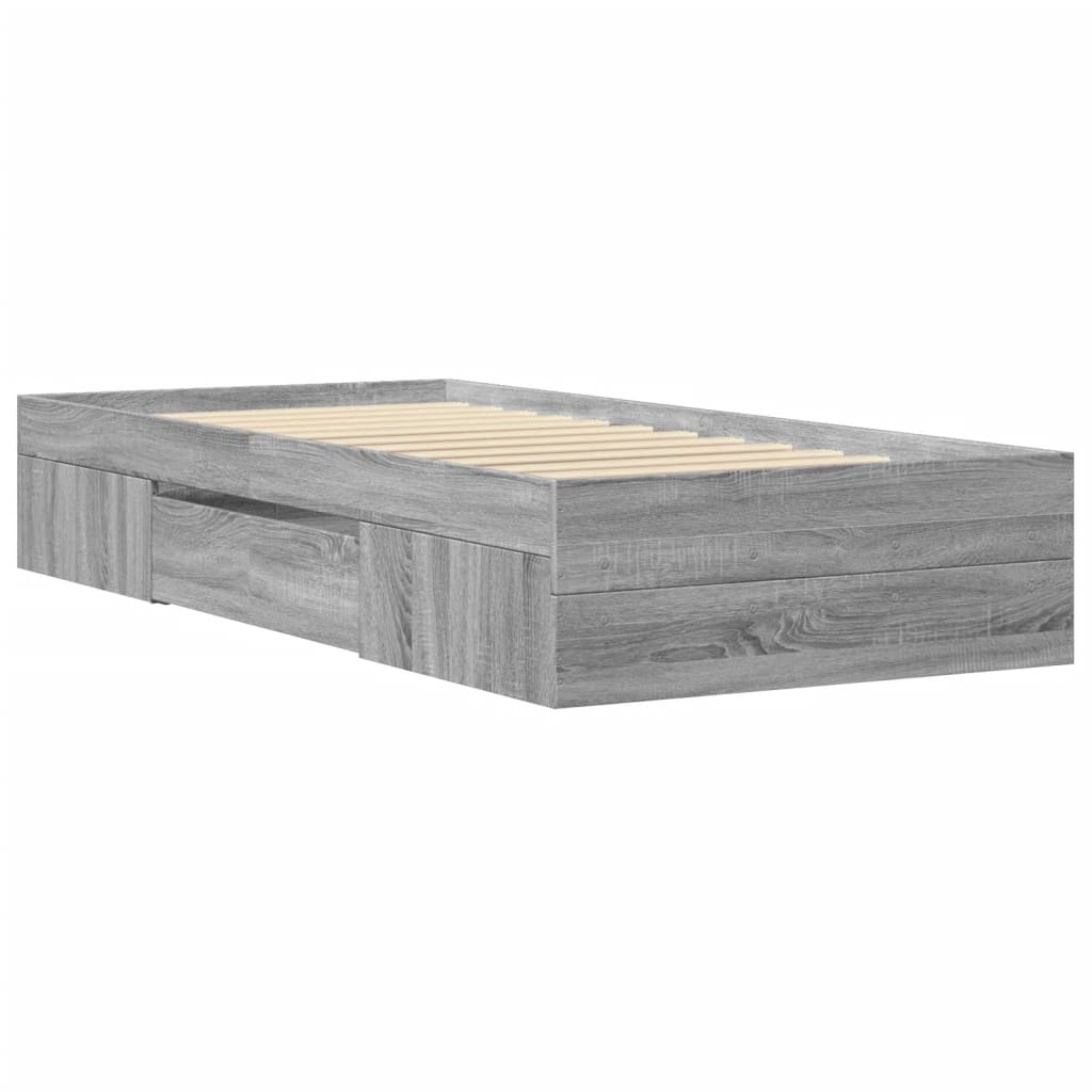 Bedframe bewerkt hout grijs sonoma eikenkleurig 75x190 cm is nu te koop bij PeponiXL, paradijselijk wonen!